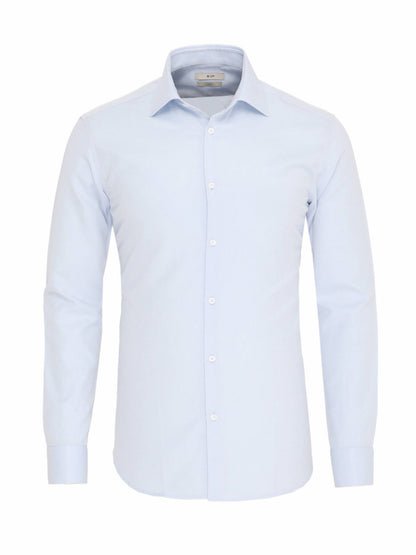 Açık Mavi Düz Slim Fit Uzun Dokuma Klasik Pamuk Karışımlı Gömlek