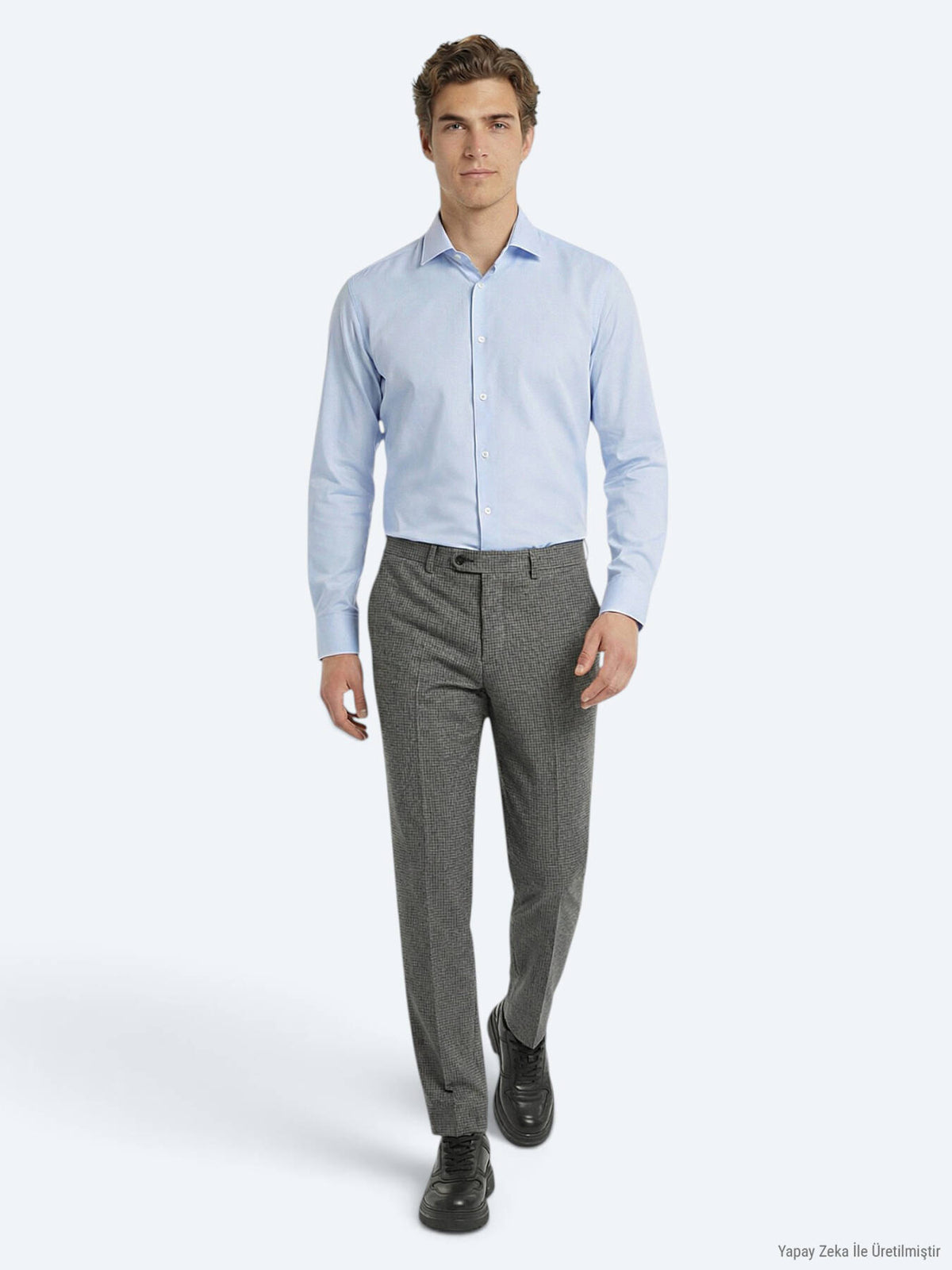 Açık Mavi Düz Slim Fit Uzun Dokuma Klasik Pamuk Karışımlı Gömlek