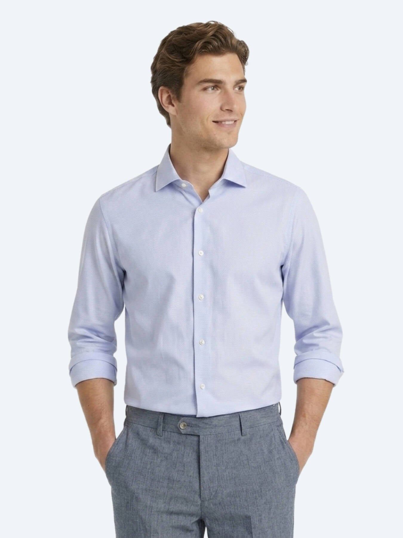 Açık Mavi Mikro Regular Fit Uzun Dokuma Casual %100 Pamuk Gömlek