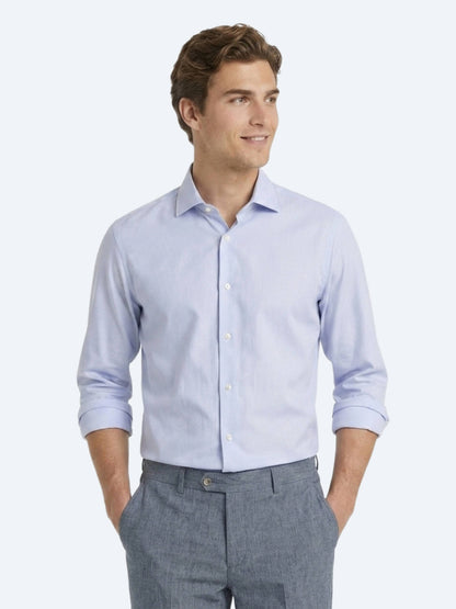 Açık Mavi Mikro Regular Fit Uzun Dokuma Casual %100 Pamuk Gömlek
