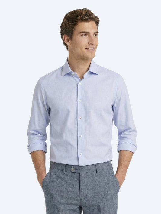 Açık Mavi Mikro Regular Fit Uzun Dokuma Casual %100 Pamuk Gömlek