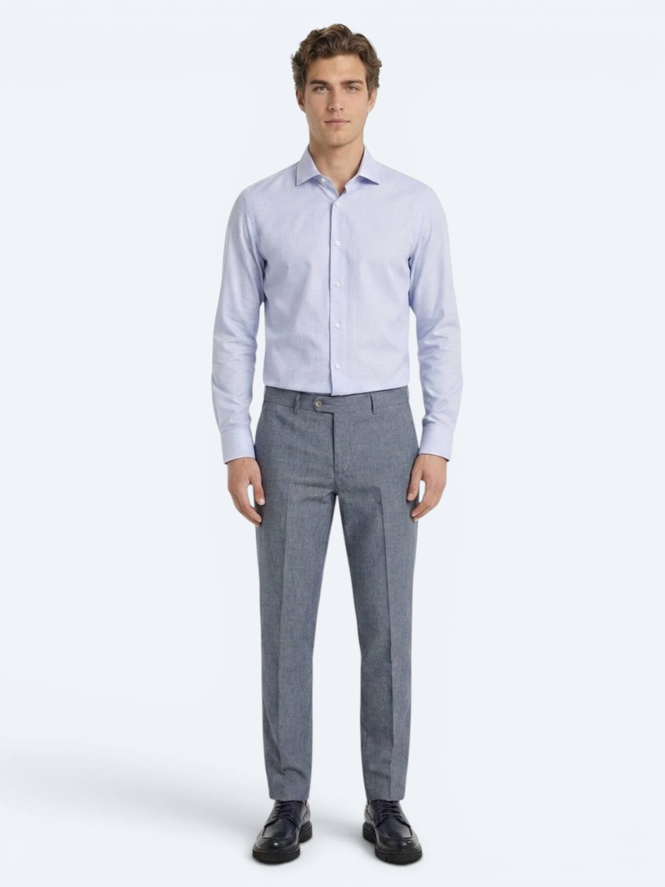 Açık Mavi Mikro Regular Fit Uzun Dokuma Casual %100 Pamuk Gömlek