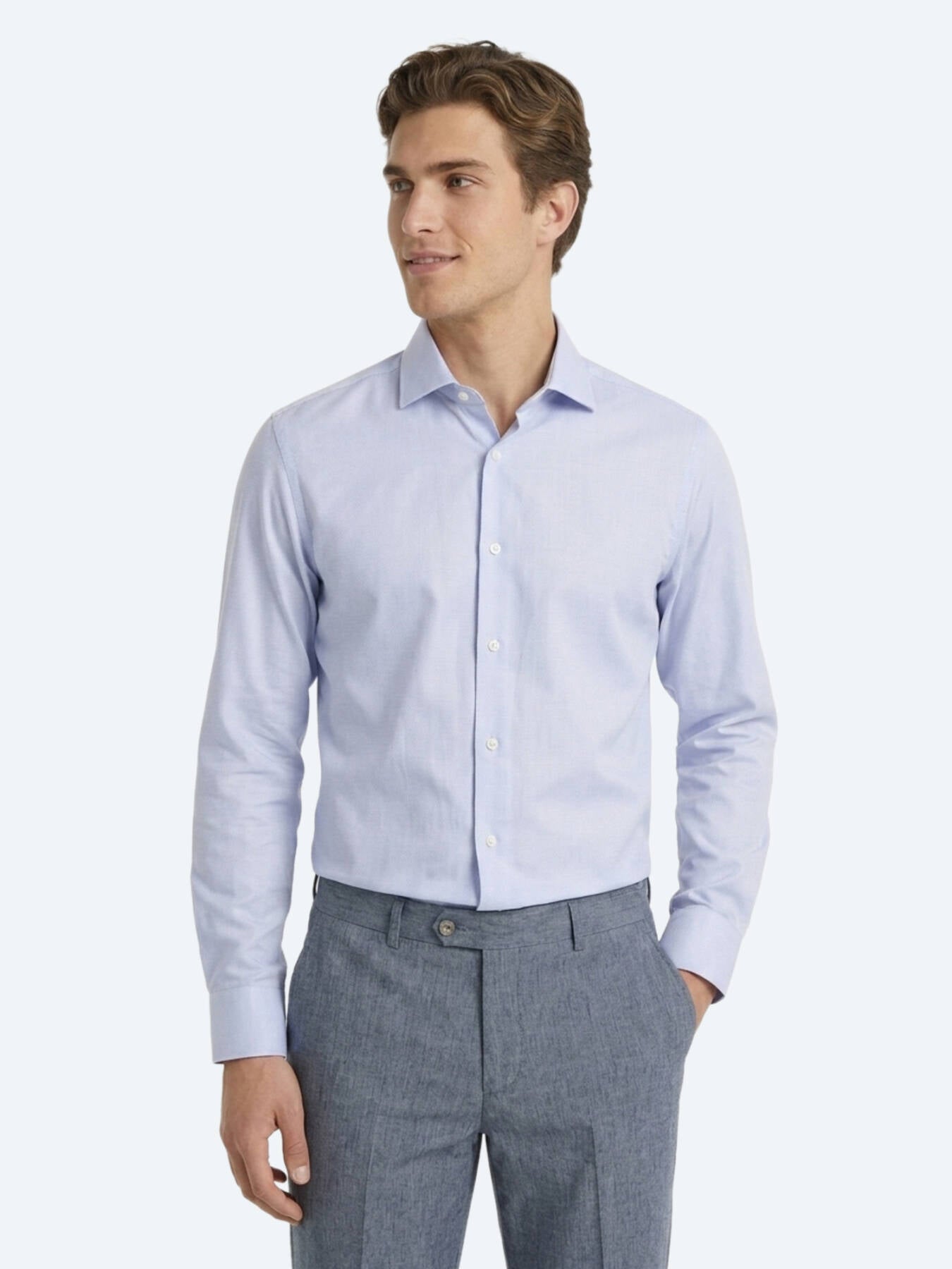 Açık Mavi Mikro Regular Fit Uzun Dokuma Casual %100 Pamuk Gömlek