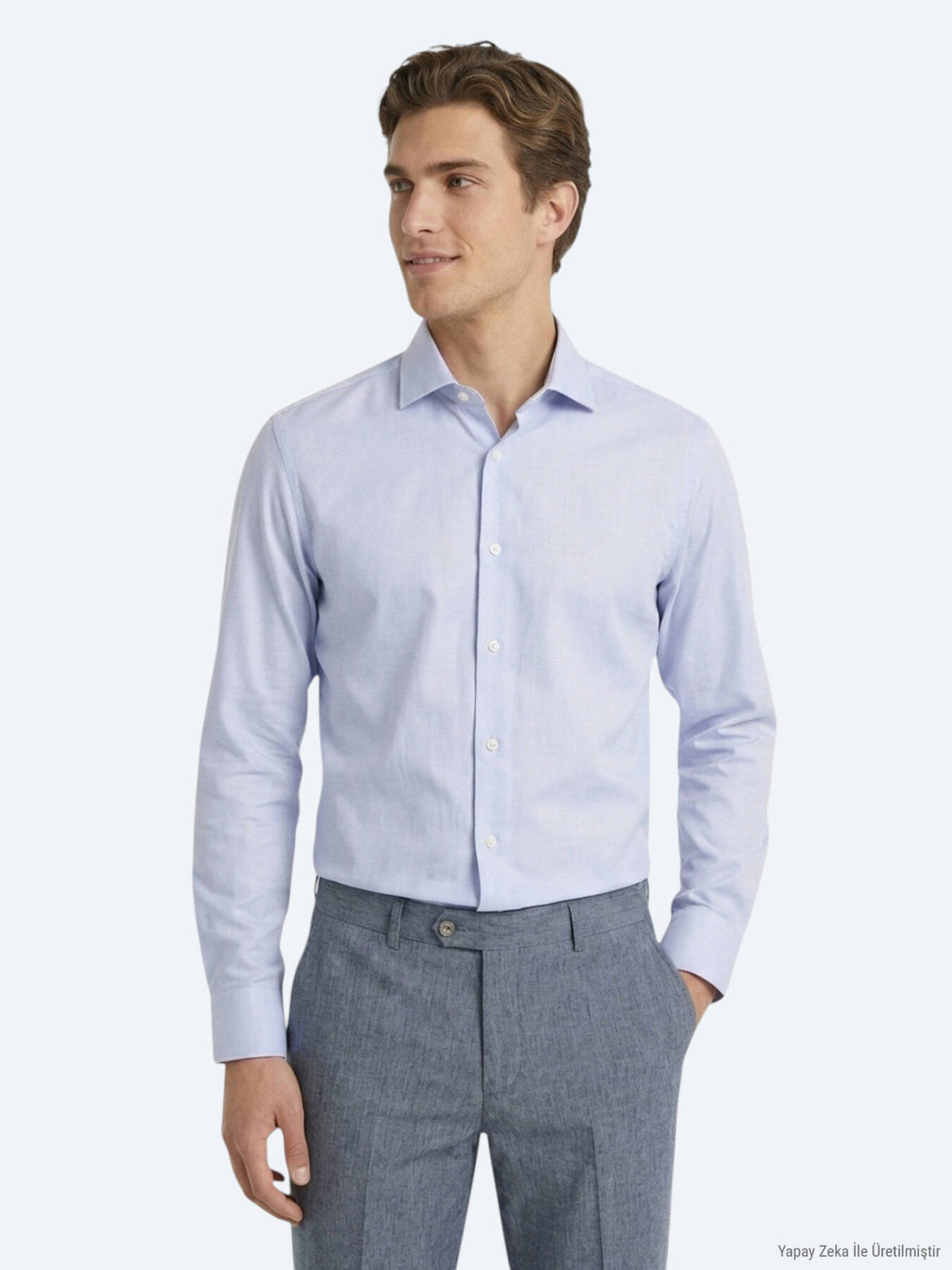 Açık Mavi Mikro Regular Fit Uzun Dokuma Casual %100 Pamuk Gömlek