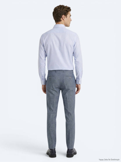 Açık Mavi Mikro Regular Fit Uzun Dokuma Casual %100 Pamuk Gömlek