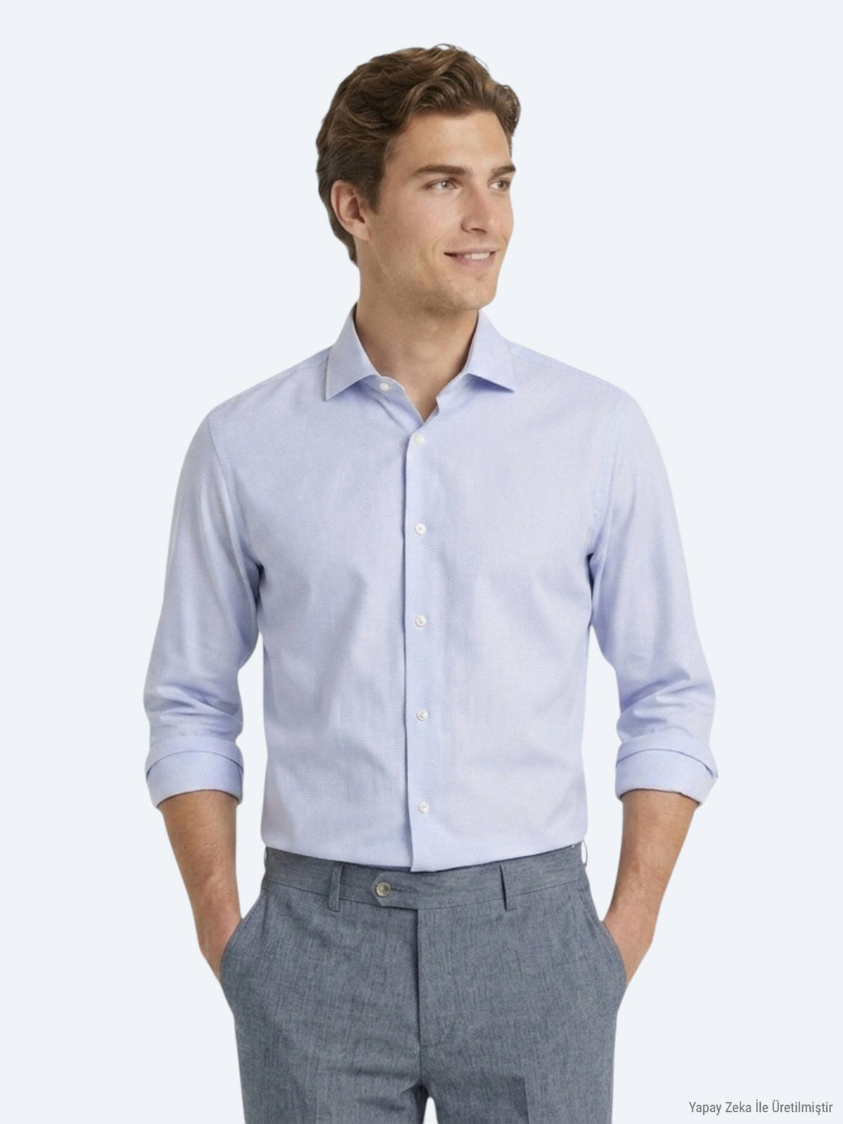 Açık Mavi Mikro Regular Fit Uzun Dokuma Casual %100 Pamuk Gömlek