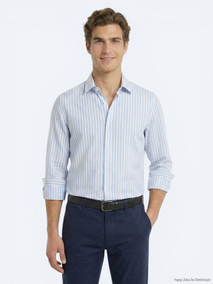 Açık Mavi Regular Fit Uzun Casual Gömlek