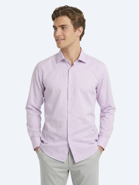 Açık Pembe Regular Fit Uzun Dokuma Casual Pamuk Karışımlı Gömlek