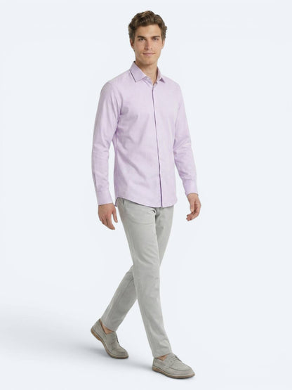 Açık Pembe Regular Fit Uzun Dokuma Casual Pamuk Karışımlı Gömlek