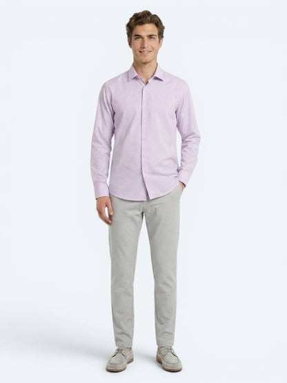 Açık Pembe Regular Fit Uzun Dokuma Casual Pamuk Karışımlı Gömlek