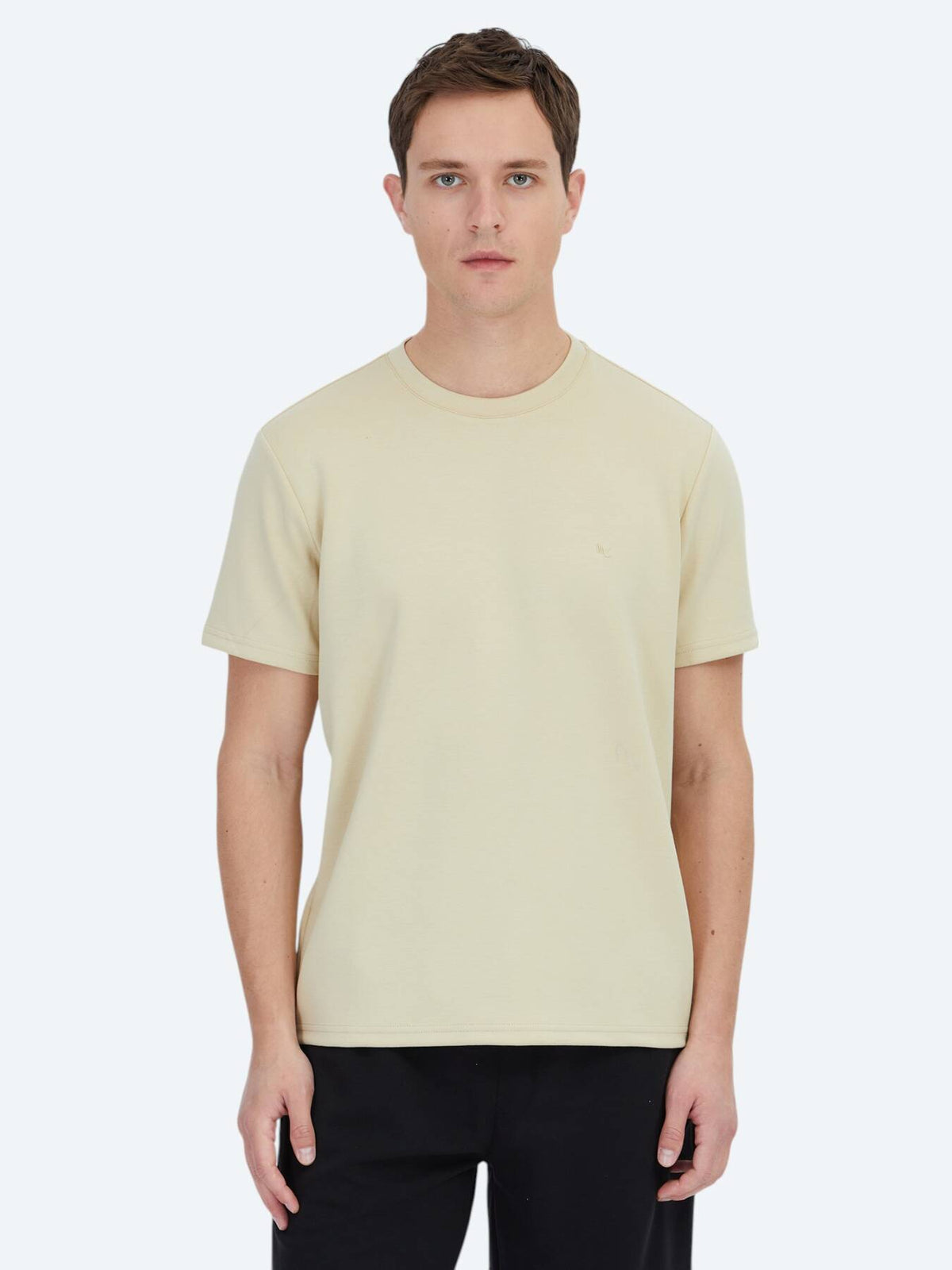 Açık Sarı Düz Bisiklet Yaka T-shirt
