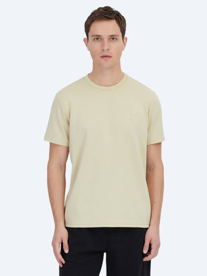 Açık Sarı Düz Bisiklet Yaka T-shirt