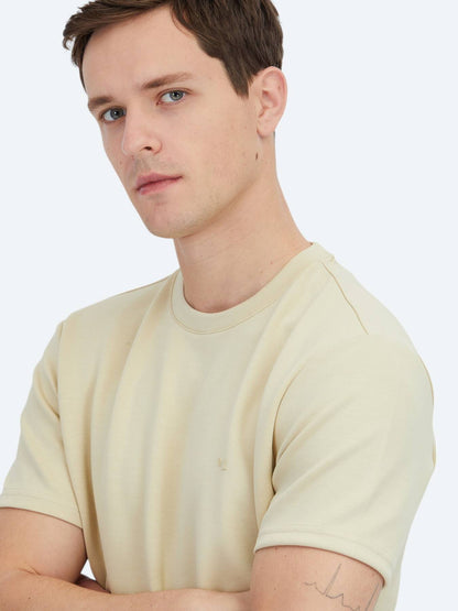 Açık Sarı Düz Bisiklet Yaka T-shirt
