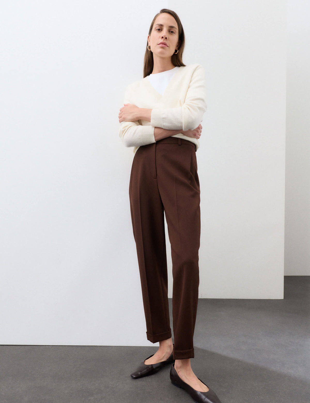 Yün Karışımlı Yüksek Bel Tapered Pantolon