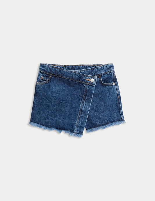 Saf Pamuklu Denim Şort Etek