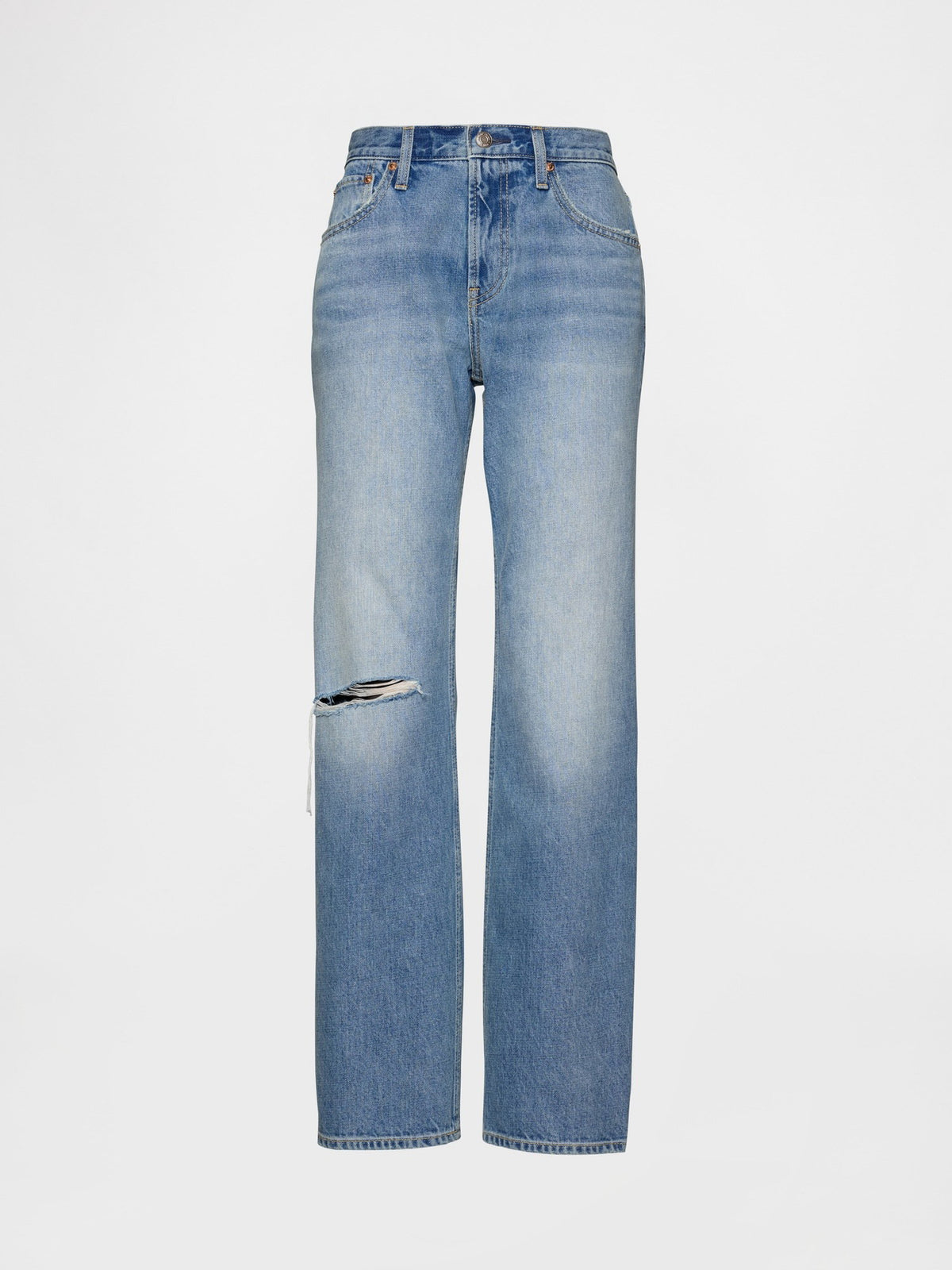 Açık Mavi Mid Rise Rigid Relaxed Straight Jean Pantolon