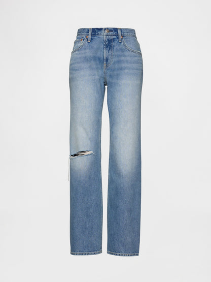 Açık Mavi Mid Rise Rigid Relaxed Straight Jean Pantolon