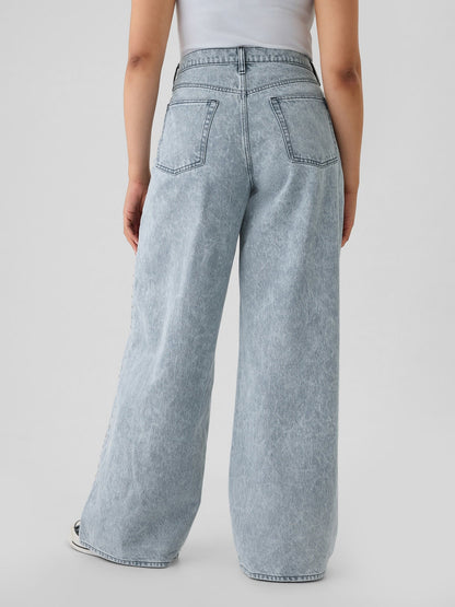 Açık Mavi Mid Rise Studded Baggy Jean Pantolon
