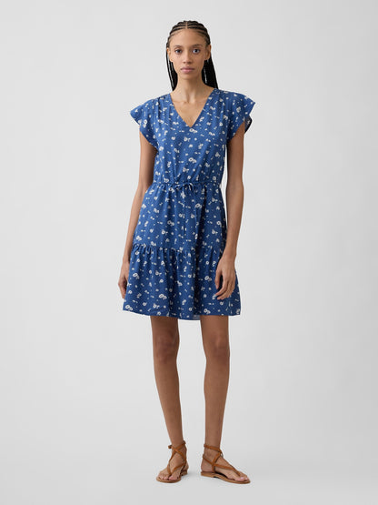 Mavi Tiered Flutter Sleeve Mini Elbise