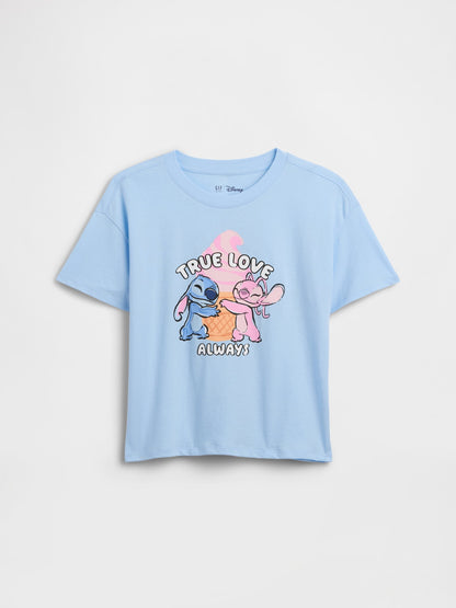 Açık Mavi Disney Lilo Ve Stitch Oversized Grafik Baskılı T-shirt