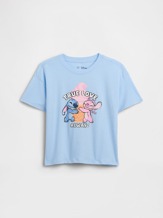 Açık Mavi Disney Lilo Ve Stitch Oversized Grafik Baskılı T-shirt