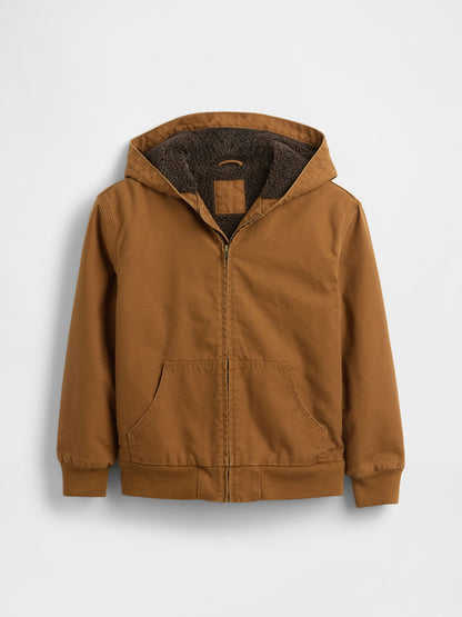 Açık Kahverengi Sherpa-lined Canvas Canvas Denim Ceket