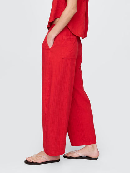 Kırmızı Crinkle Gauze Easy Barrel Pantolon