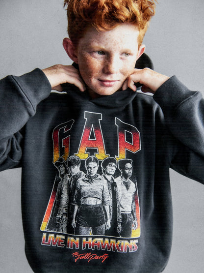 Siyah Stranger Things Vintagesoft Grafik Baskılı Sweatshirt