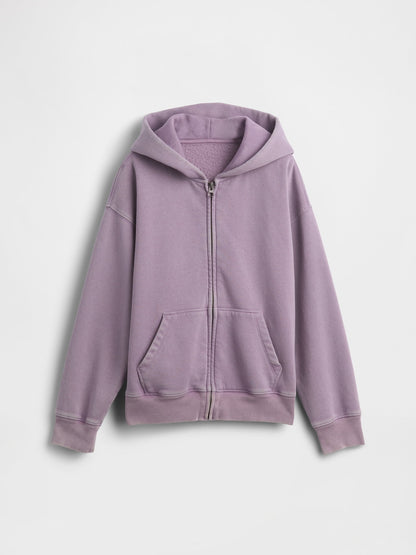 Mor Vintagesoft Relaxed Fermuarlı Sweatshirt