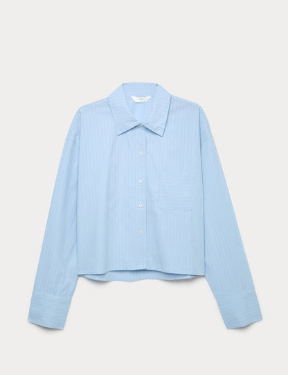 Pure Cotton Şeritli Kısa Pijama Gömlek