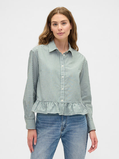 Yeşil Relaxed Cropped Poplin Peplum Gömlek