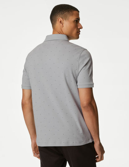 Saf Pamuklu Desenli Polo Yaka T-shirt