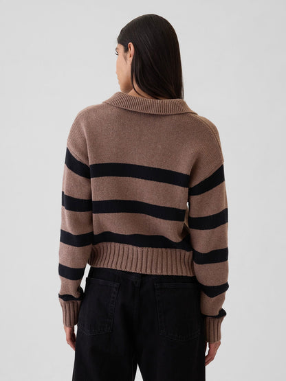 Kahverengi Polo Yaka Crop Kazak