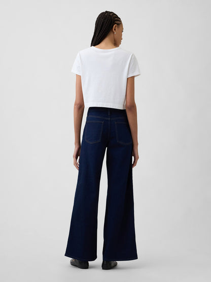 Koyu Mavi Mid Rise Wide-leg Jean Pantolon
