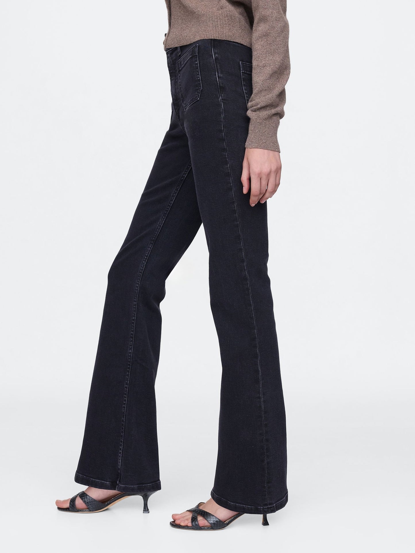 Siyah High Rise '70s Flare Jean Pantolon