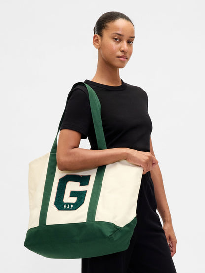 Kırık Beyaz Varsity Logo Tote Çantası