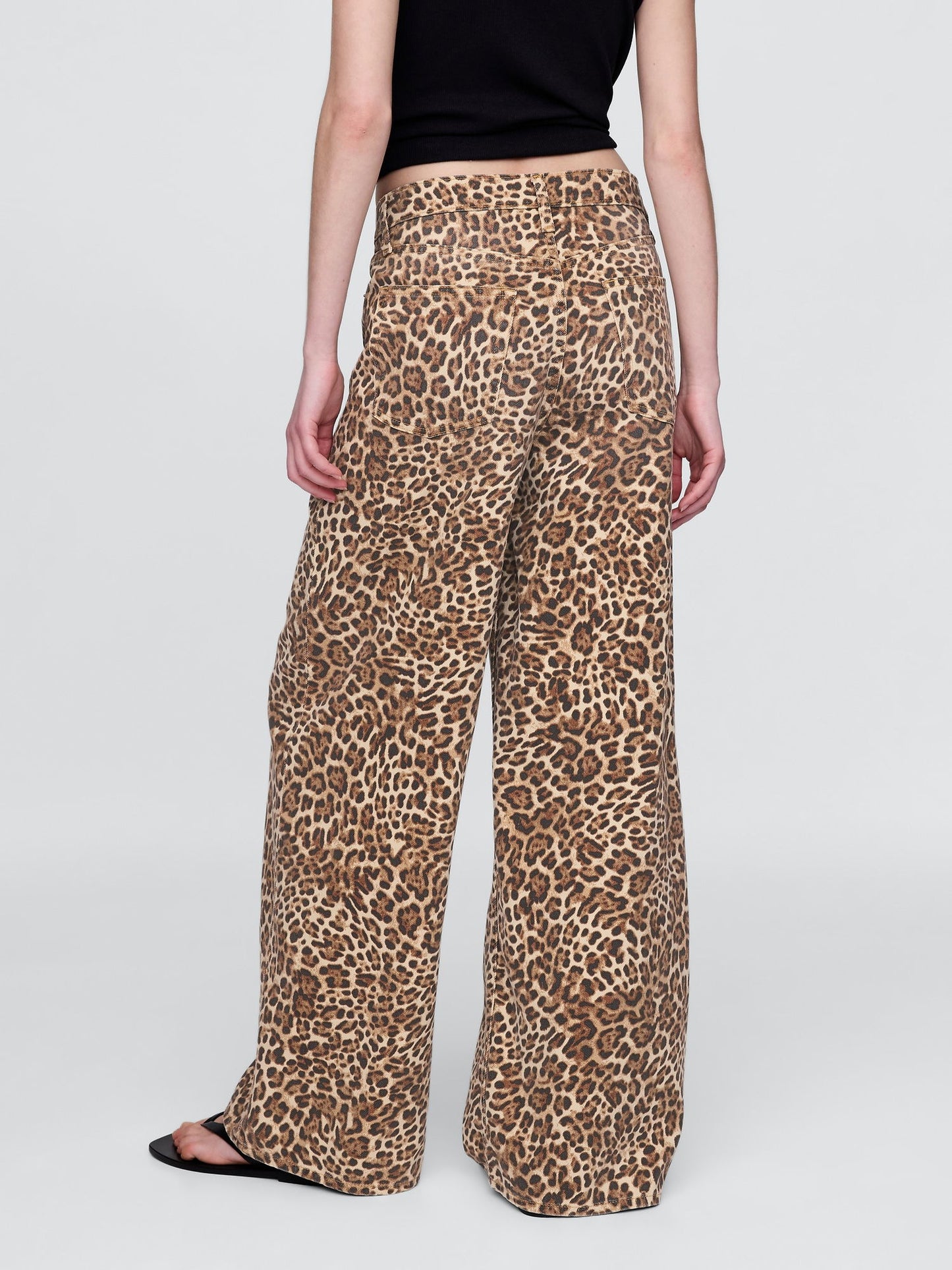 Kahverengi Mid Rise Ultrasoft Leopar Baggy Jean Pantolon
