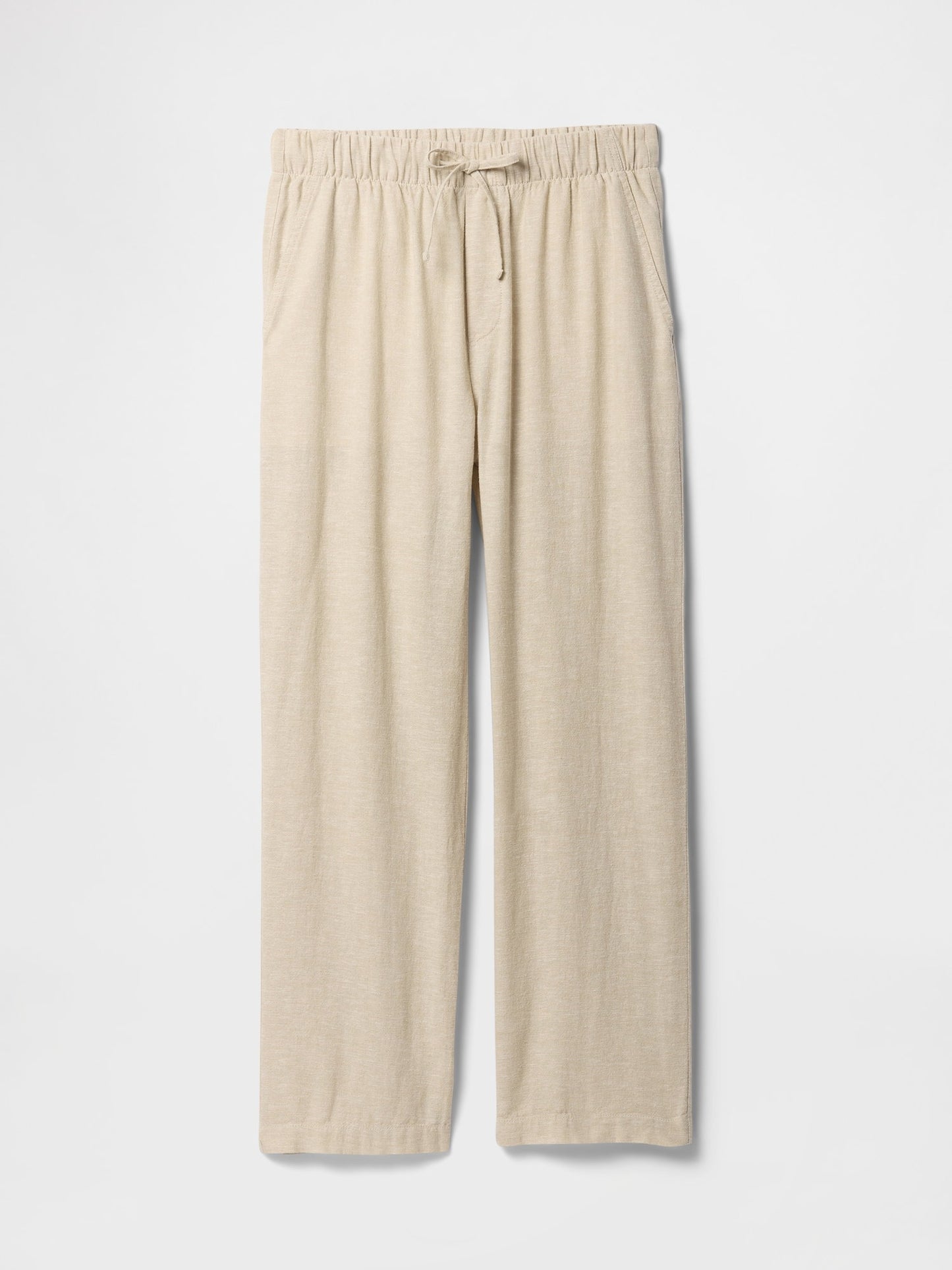 Bej Mid Rise Keten Karışımlı Pull-on Pantolon