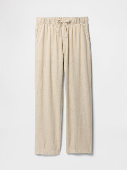 Bej Mid Rise Keten Karışımlı Pull-on Pantolon