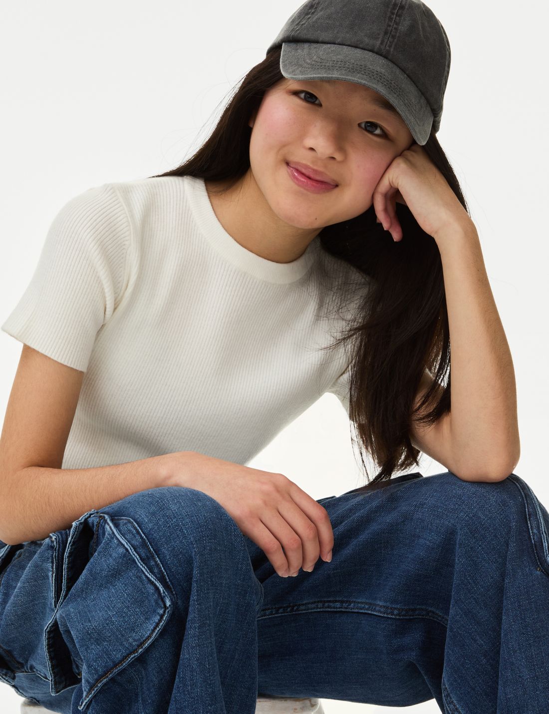 Fitil Detaylı Kısa Kollu Örme T-shirt (6-16 Yaş)