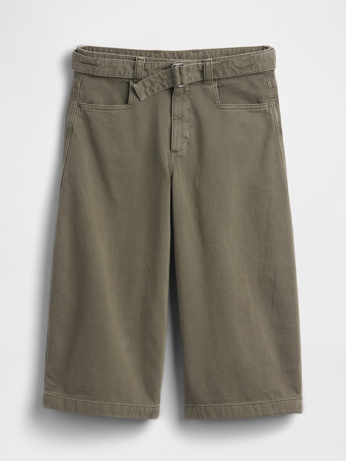 Haki Mid Rise Kemerli Culotte Barrel Pantolon