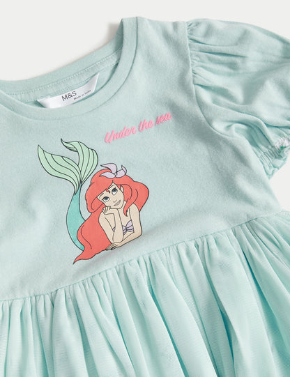 Saf Pamuklu Kısa Kollu The Little Mermaid:trade_mark: Elbise (2-7 Yaş)