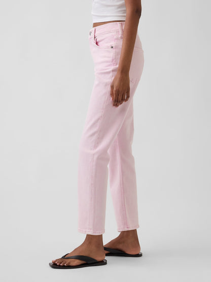 Açık Pembe High Rise '90s Slim Straight Crop Jean Pantolon