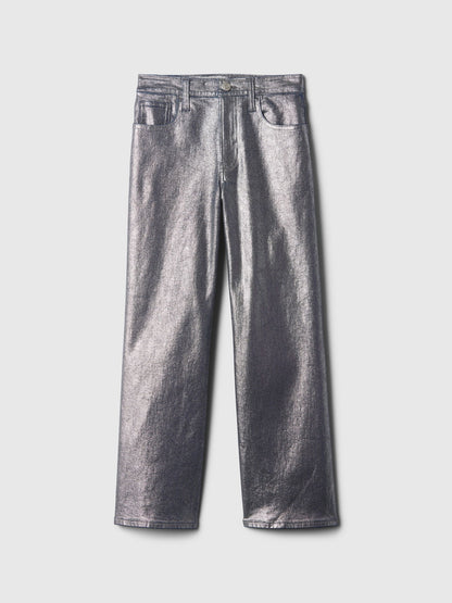 Gri Low Rise Stride Wide-leg Metalik Jean Pantolon