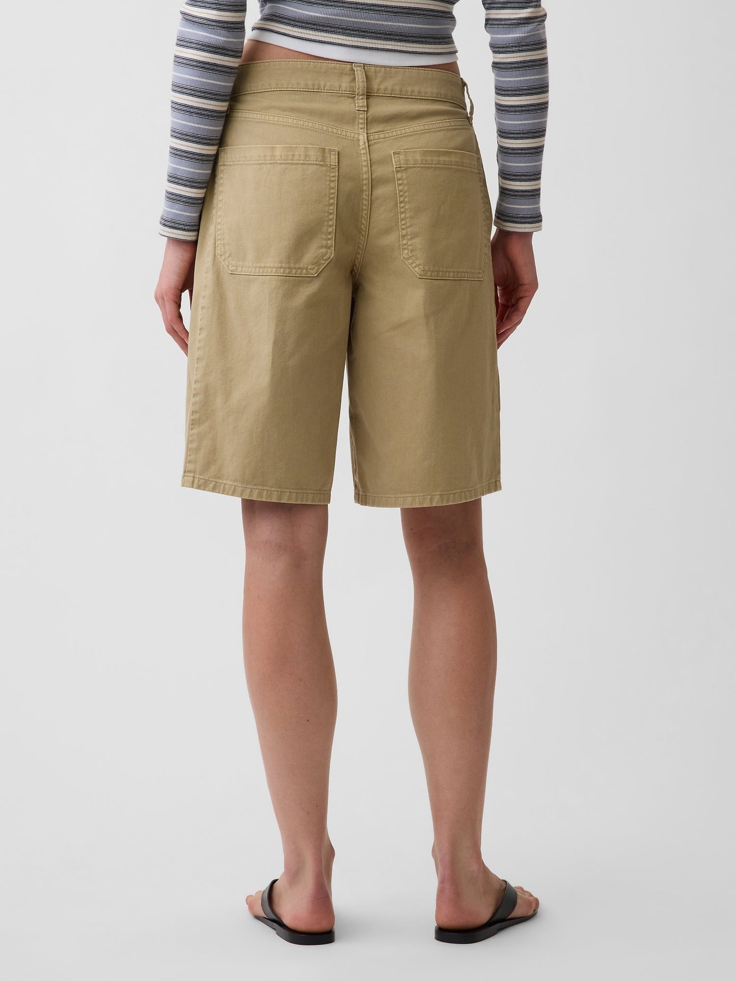 Bej Mid Rise Twill Side-pleat Şort