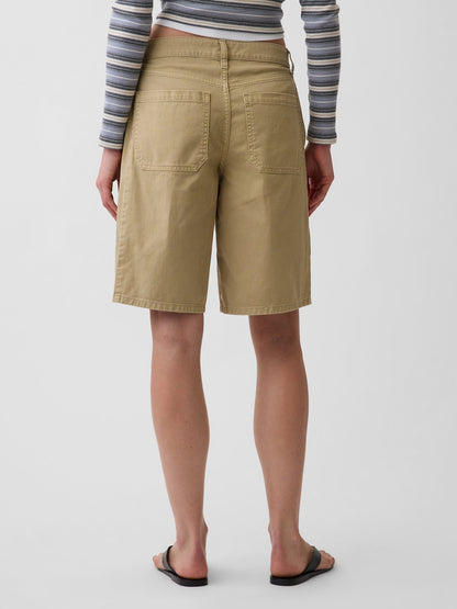 Bej Mid Rise Twill Side-pleat Şort