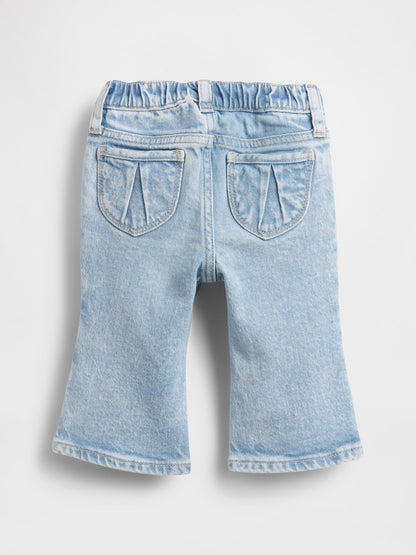 Açık Mavi Heart Pocket Flare Jean Pantolon