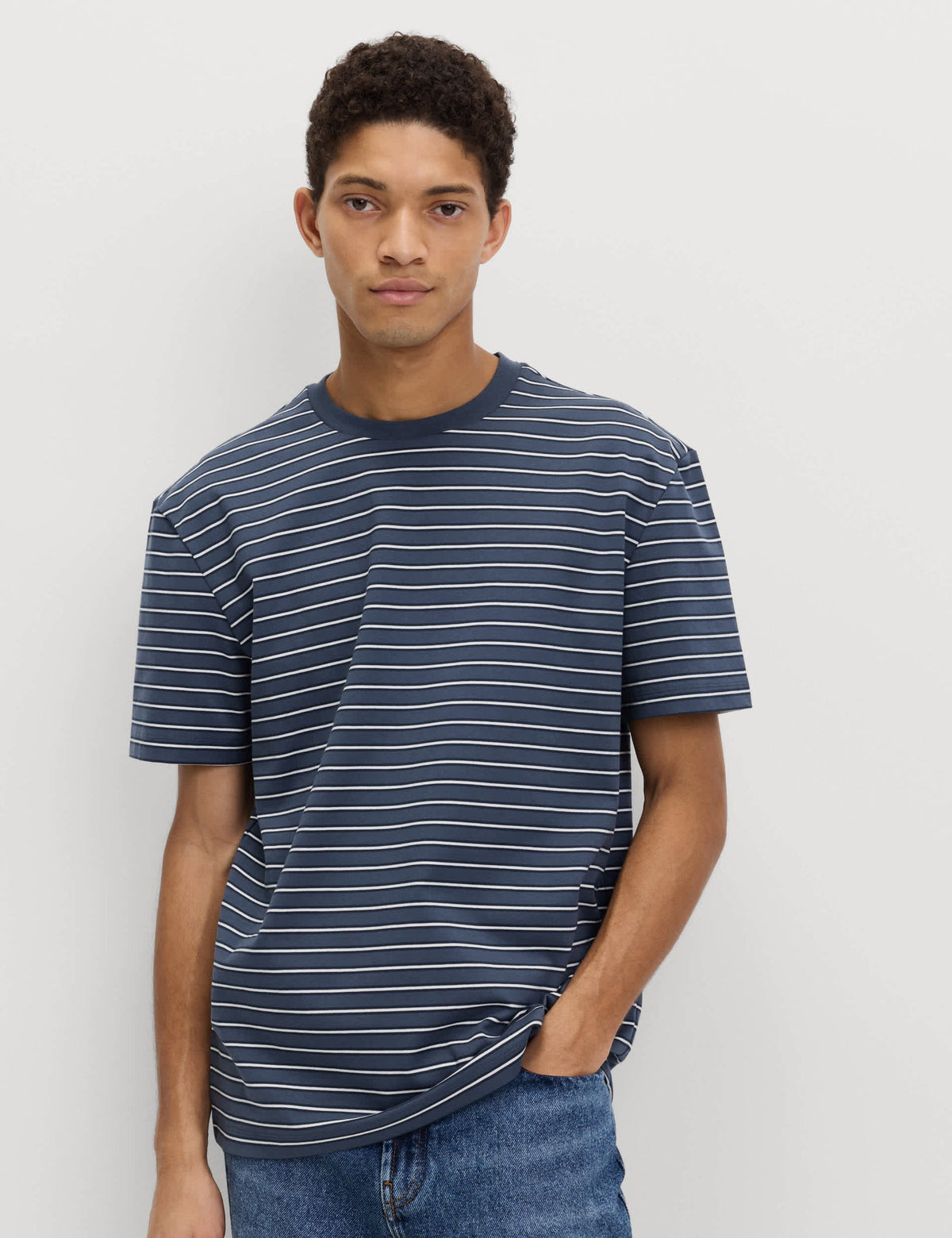 Relaxed Fit Pamuk Karışımlı Çizgili T-shirt