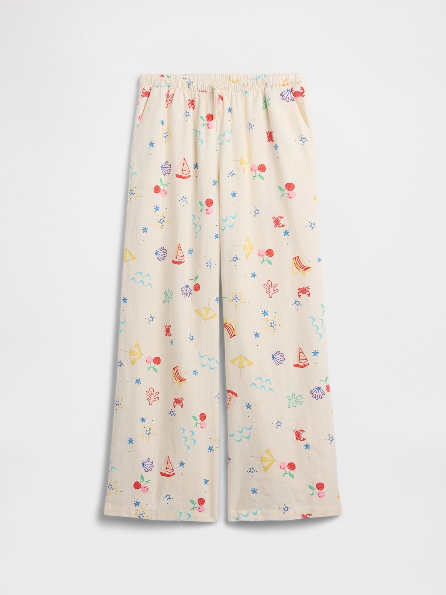 Bej Pull-on Wide-leg Keten Karışımlı Pantolon