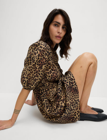 Leopar Desenli Mini Elbise